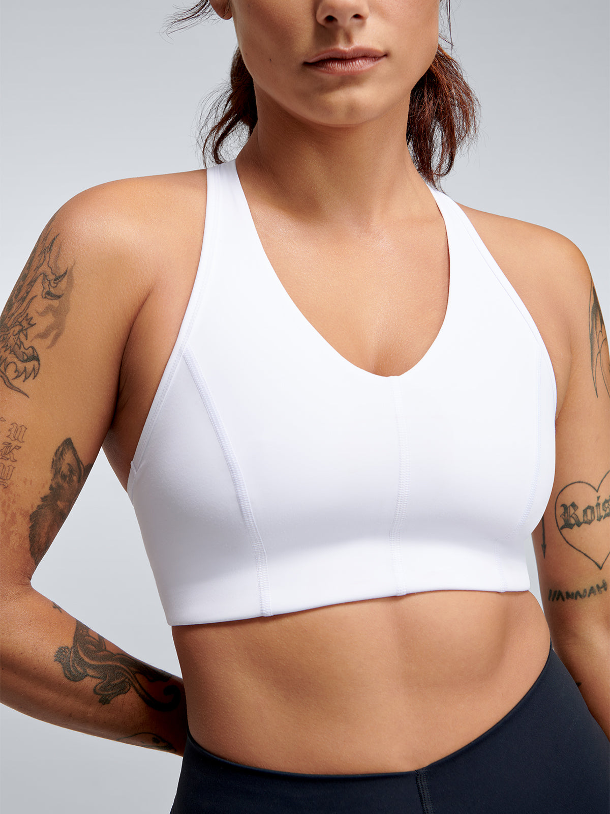 Womens femme fatale recycled white sports bra 1