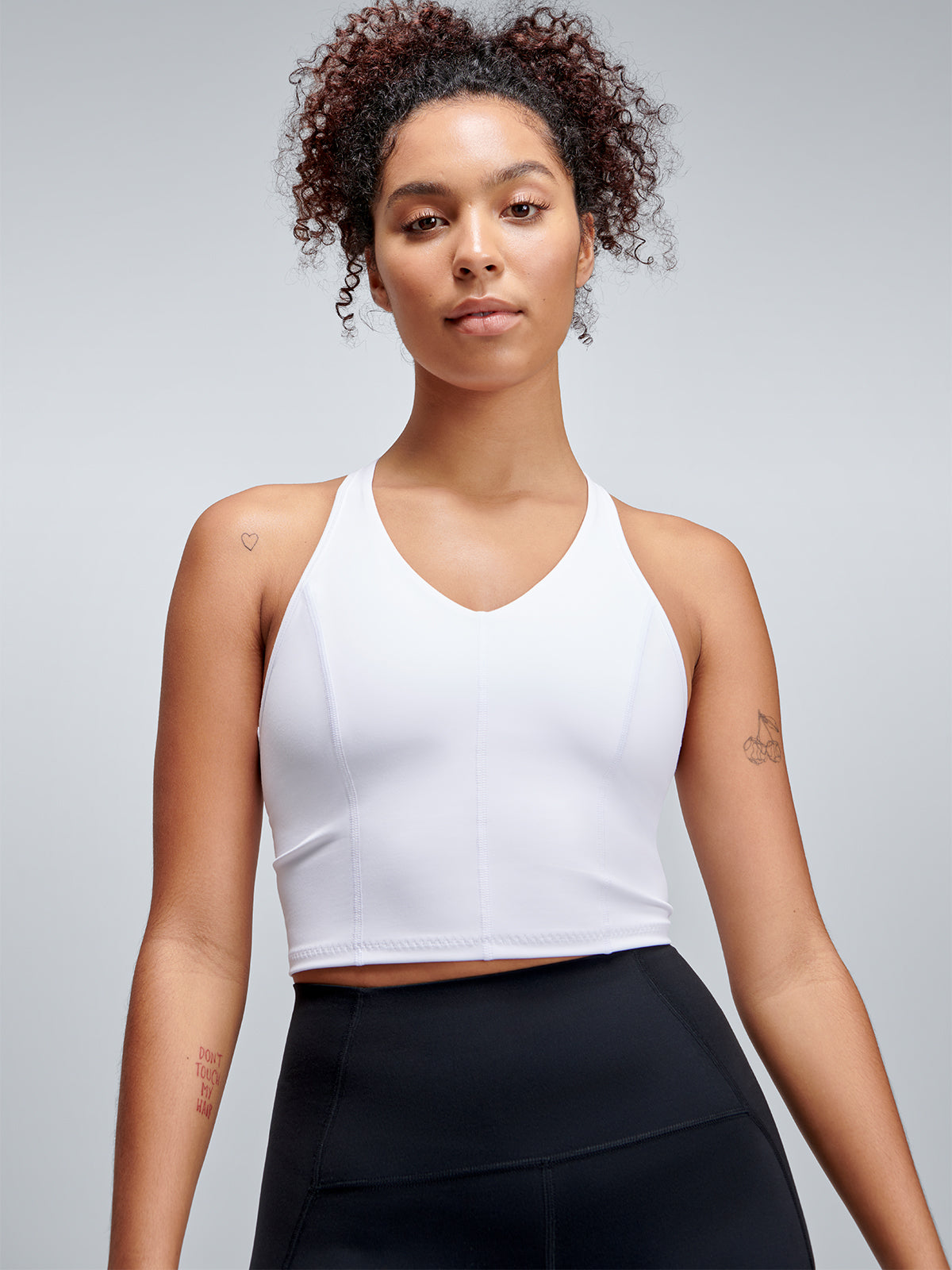 Womens femme fatale recycled longline white sports bra 2