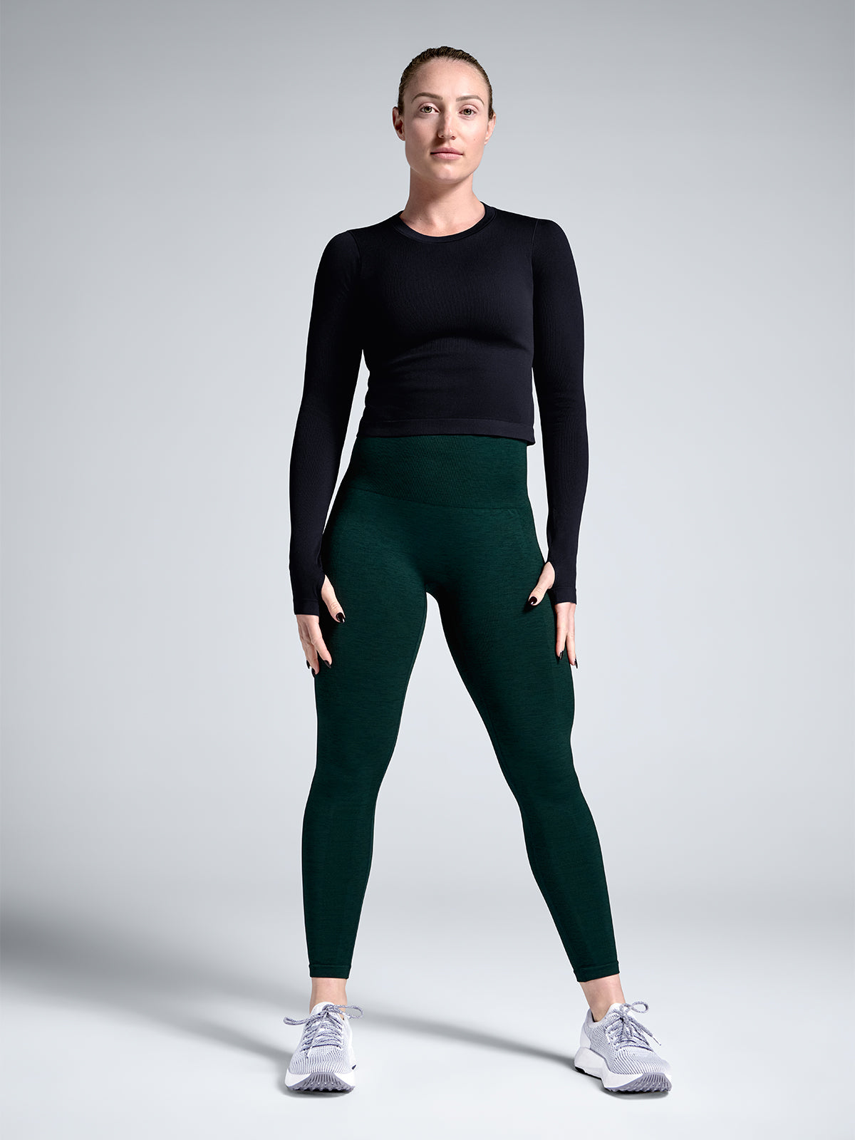 Womens power crop long sleeve black tank top 5