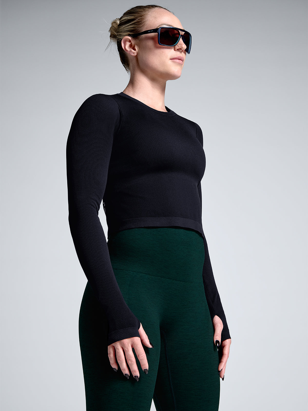Womens power crop long sleeve black tank top 8