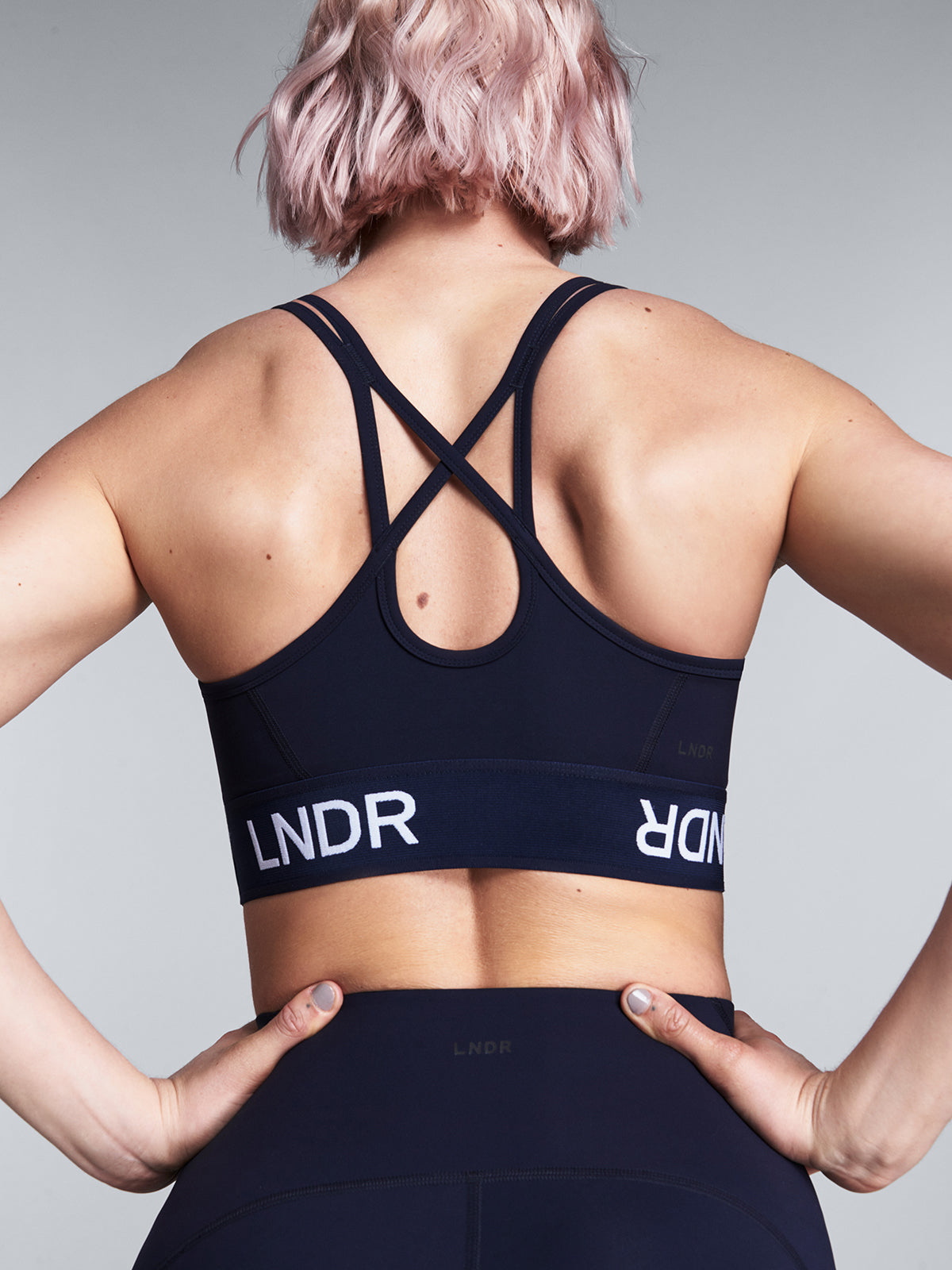 Womens limitless navy blue sports bra 1