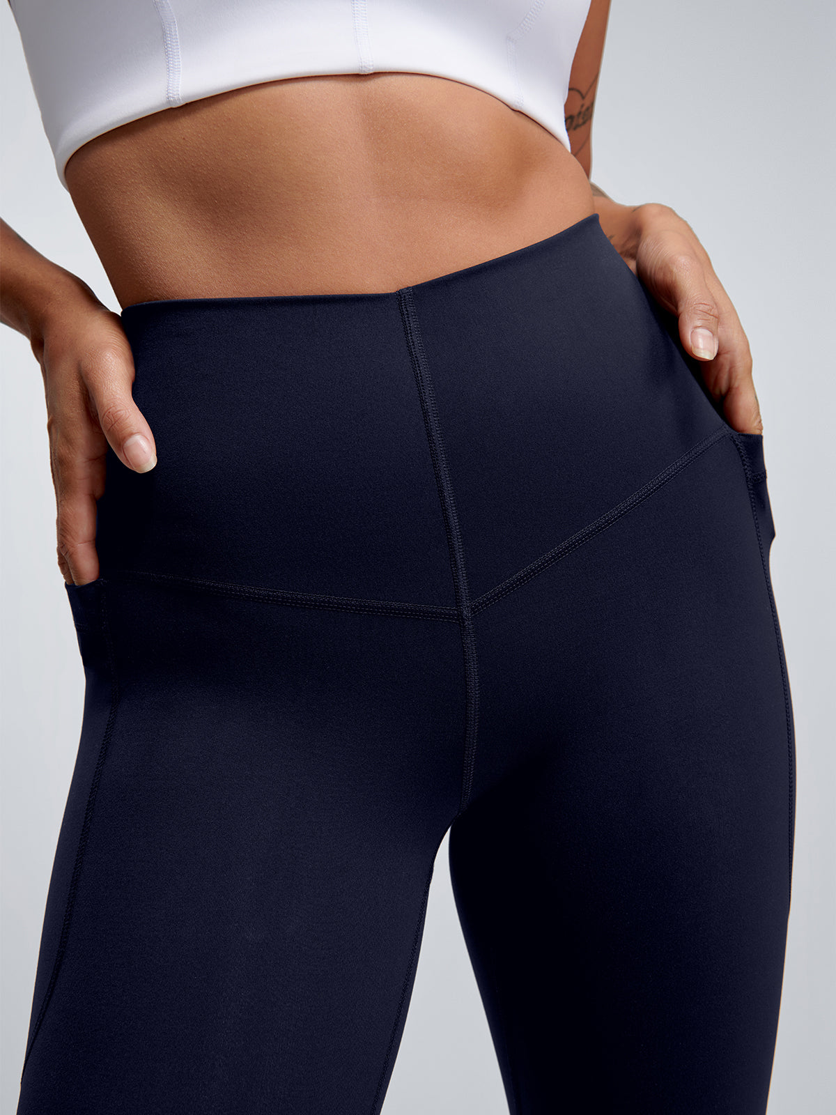Womens femme fatale high waisted ankle length navy blueleggings 1