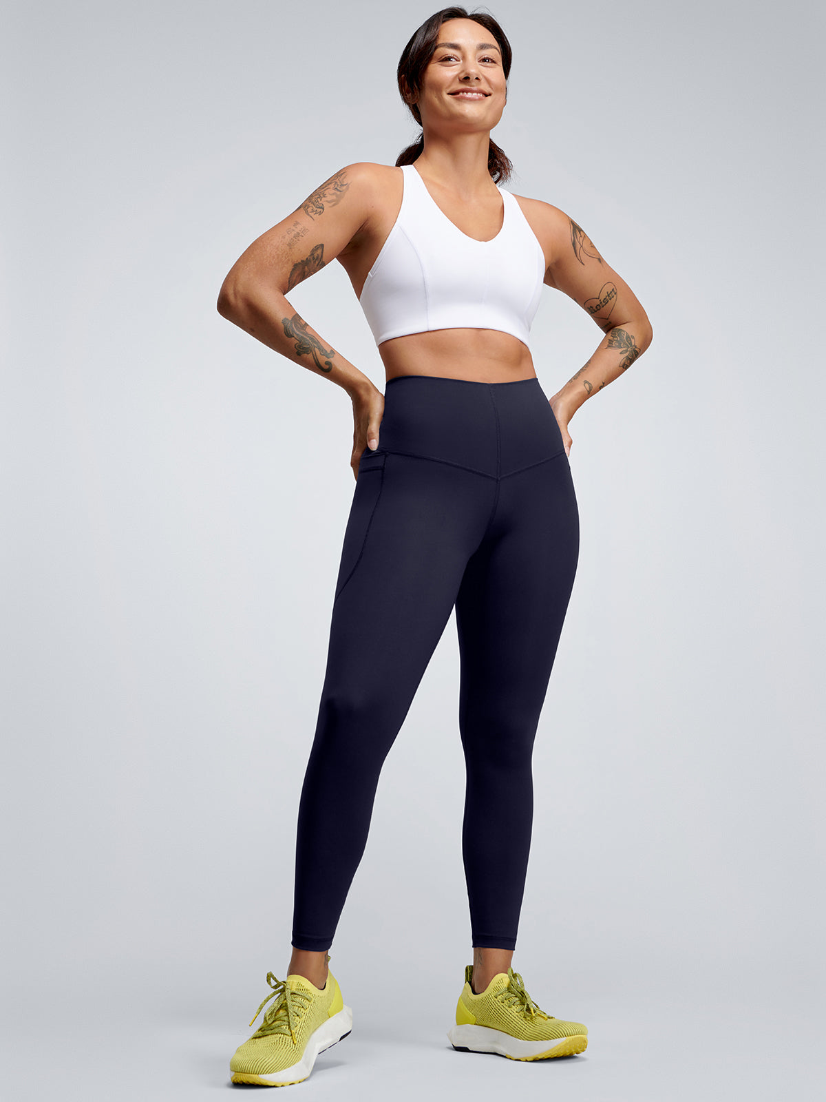 Womens femme fatale high waisted ankle length navy blueleggings 3