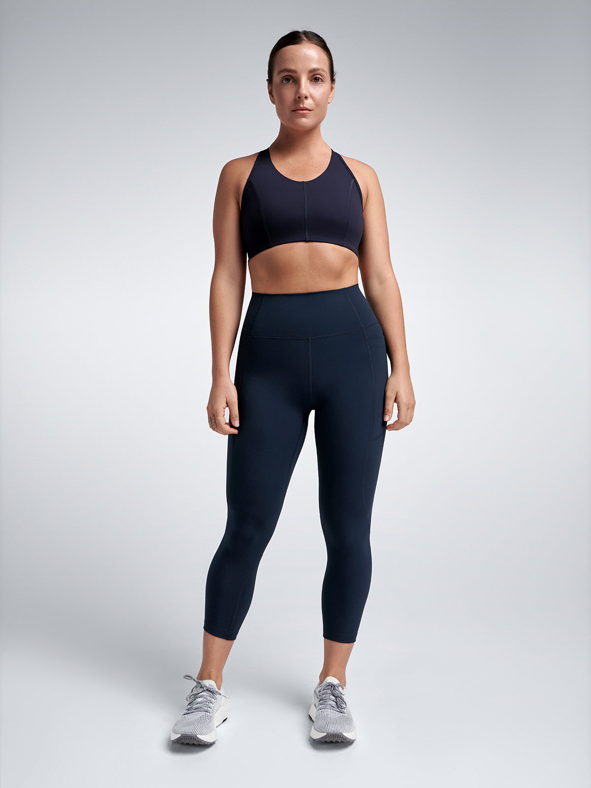 Womens femme fatale recycled navy blue sports bra 5