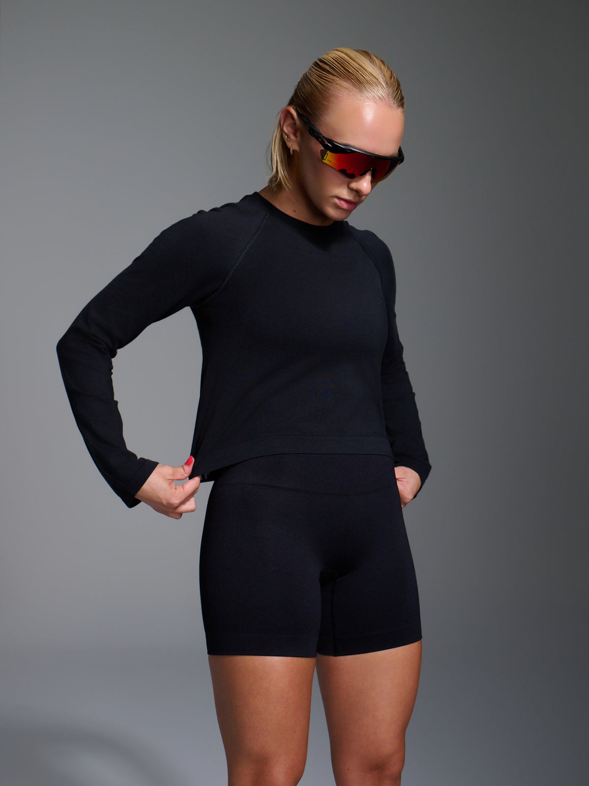Womens here today cropped long sleeve black tank top 2