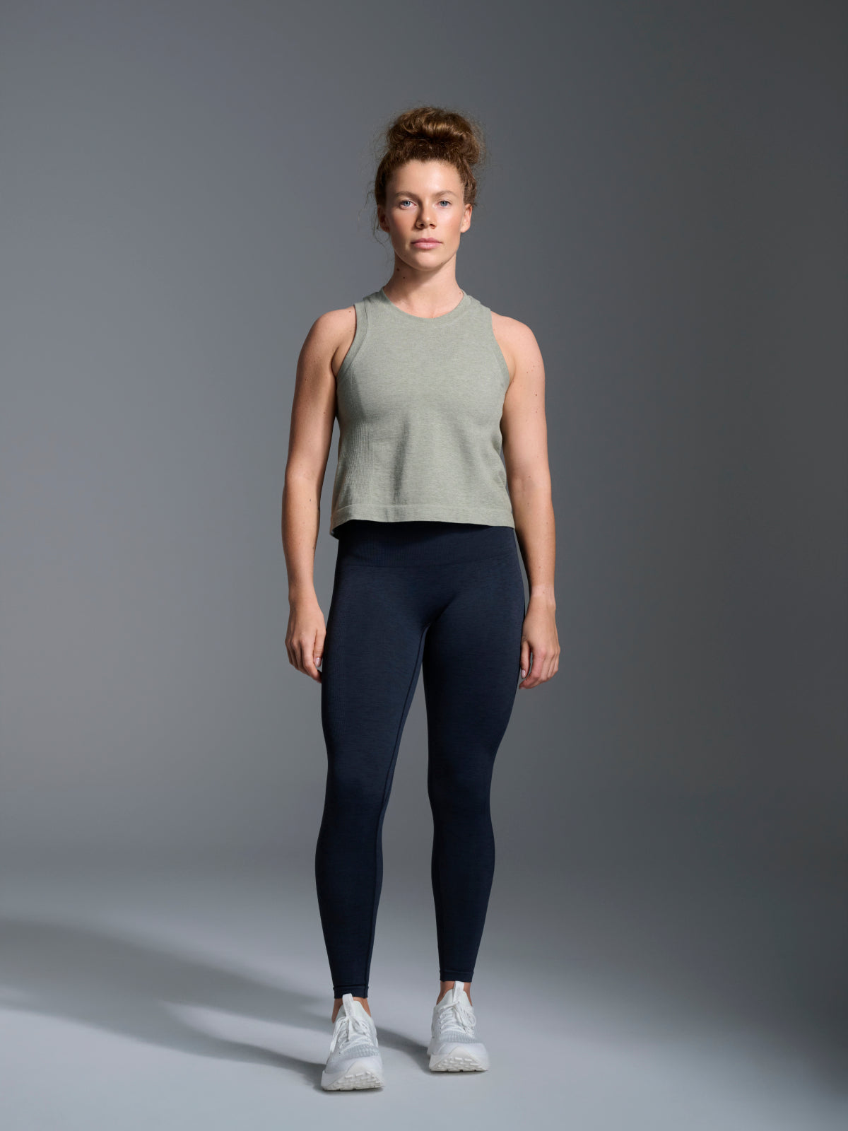 Womens here today cropped sage green marl tank top 7