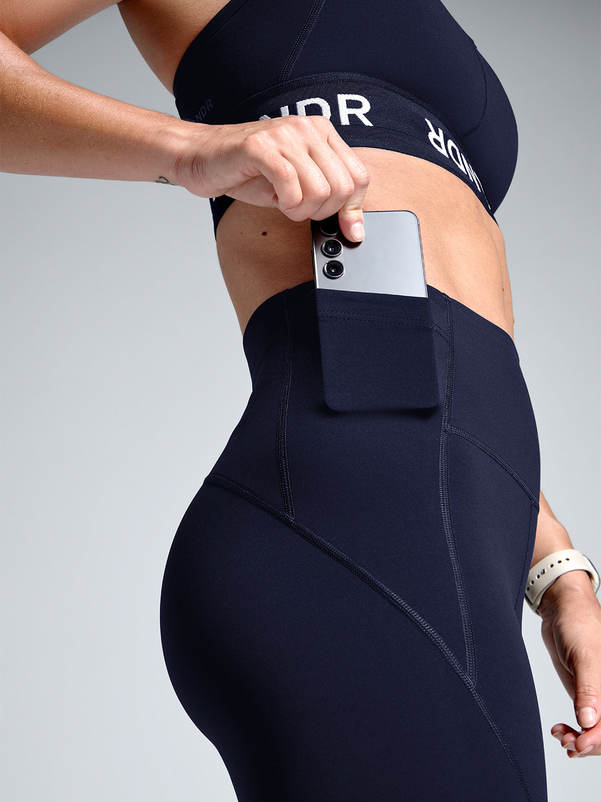Womens limitless pocket high waisted ankle length deep navy leggings 1