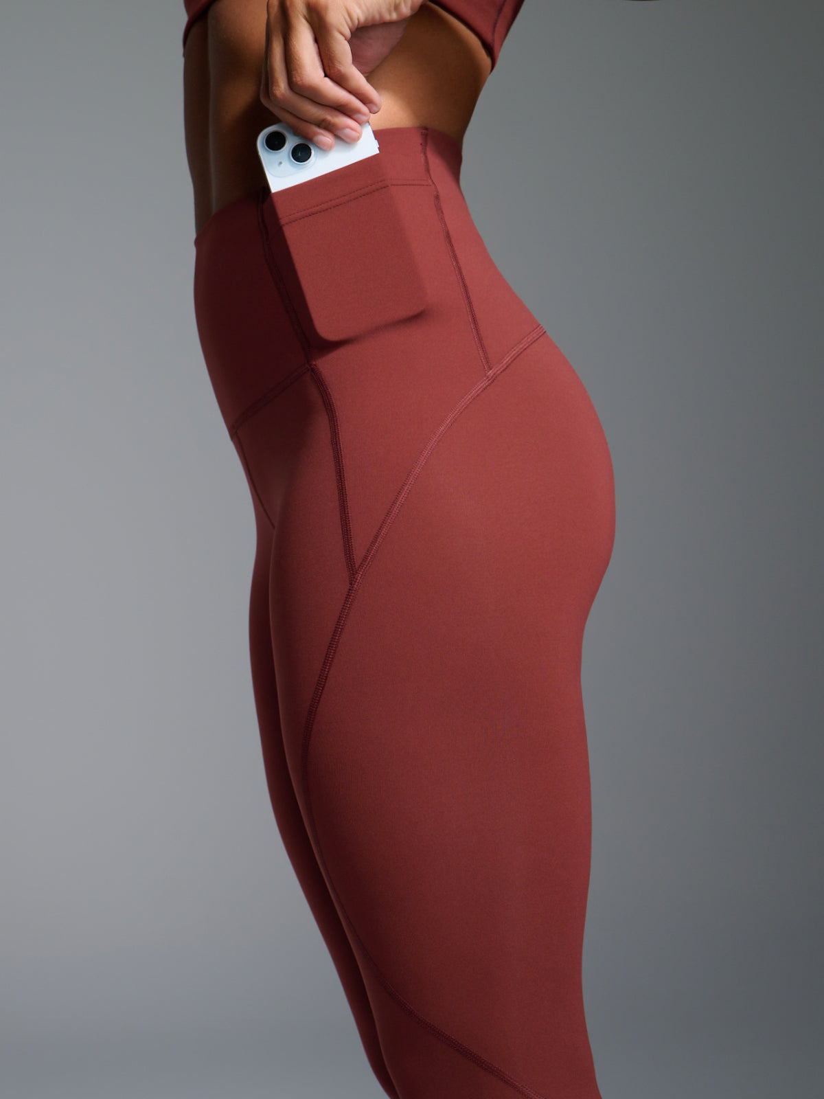 Womens limitless pocket super high waisted full length red rust leggings 3