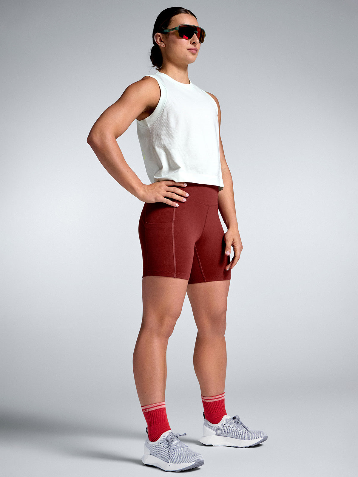 Womens obsession high waisted 6 inch red rust bike short 7