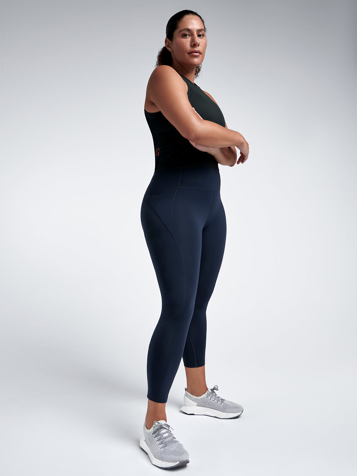 Womens limitless pocket high waisted cropped length marine blue leggings 2