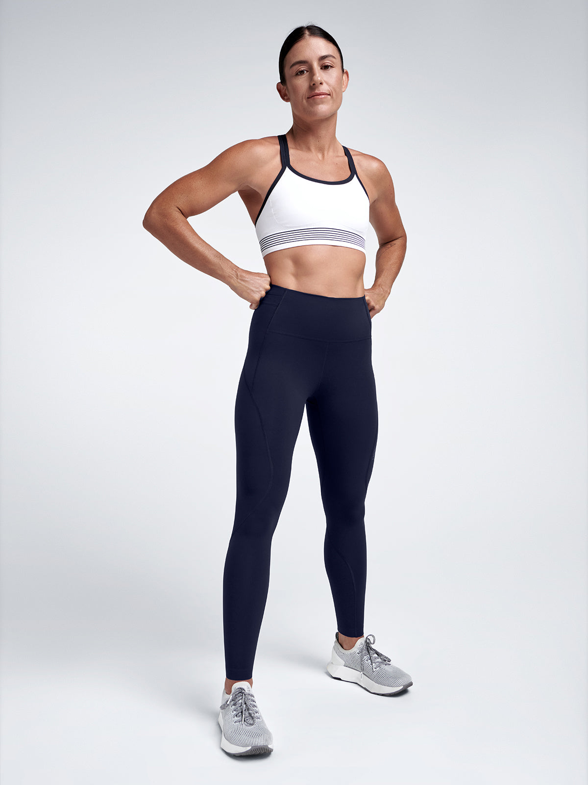 Womens limitless pocket high waisted full length navy blue leggings 3