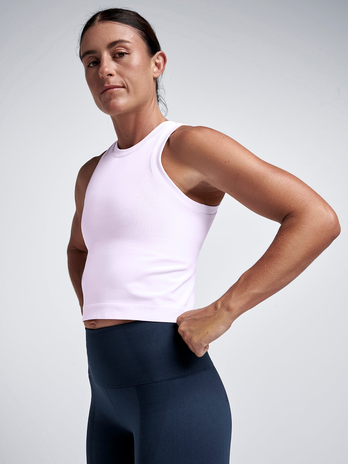 Womens power crop purple lilac tank top 1