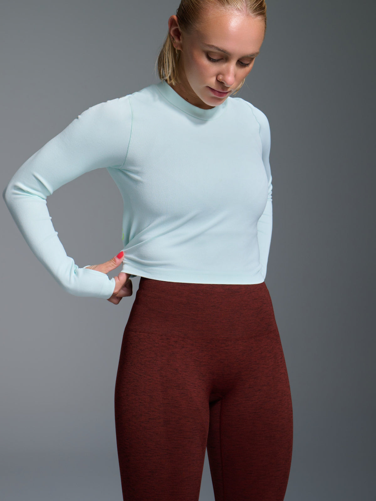 Womens power crop long sleeve mint green tank top 4