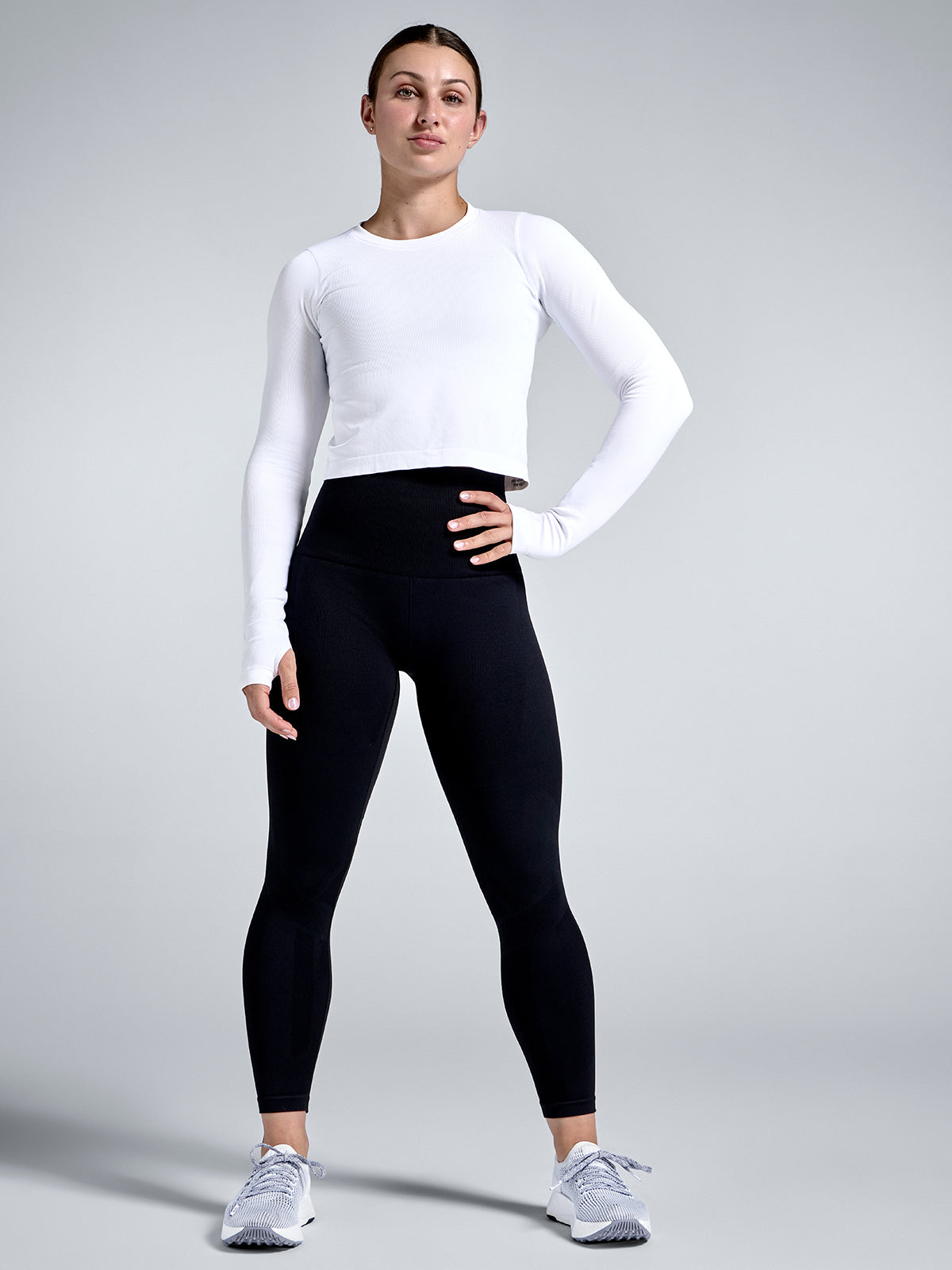 Womens power crop long sleeve white tank top 5