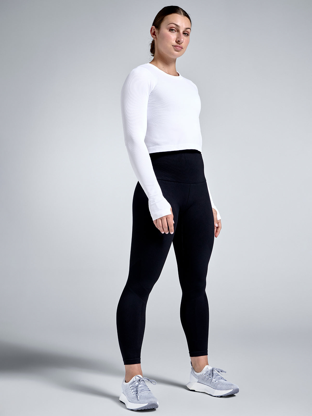 Womens power crop long sleeve white tank top 4