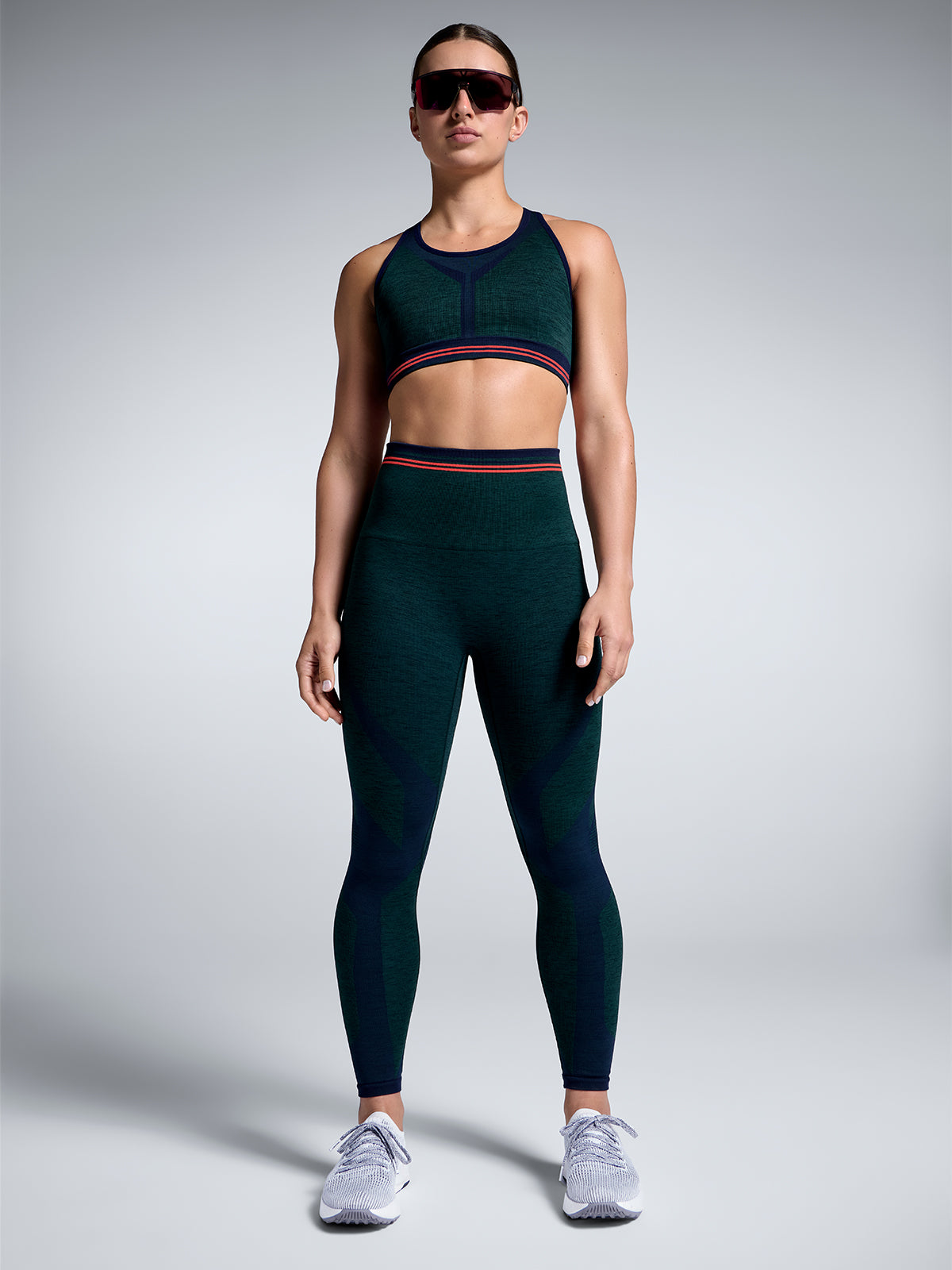 Womens renegade high waisted ankle dark green marl leggings 1