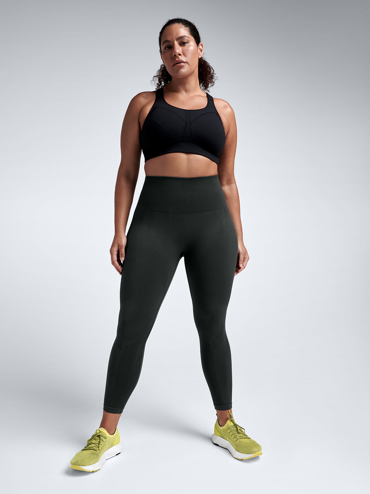 Womens streamline high waisted ankle olive green leggings 1