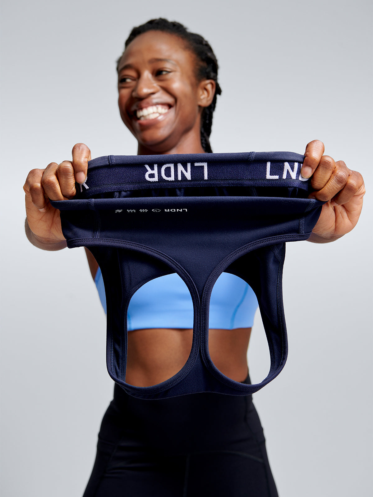 Womens fatal attraction recycled navy blue sports bra 2