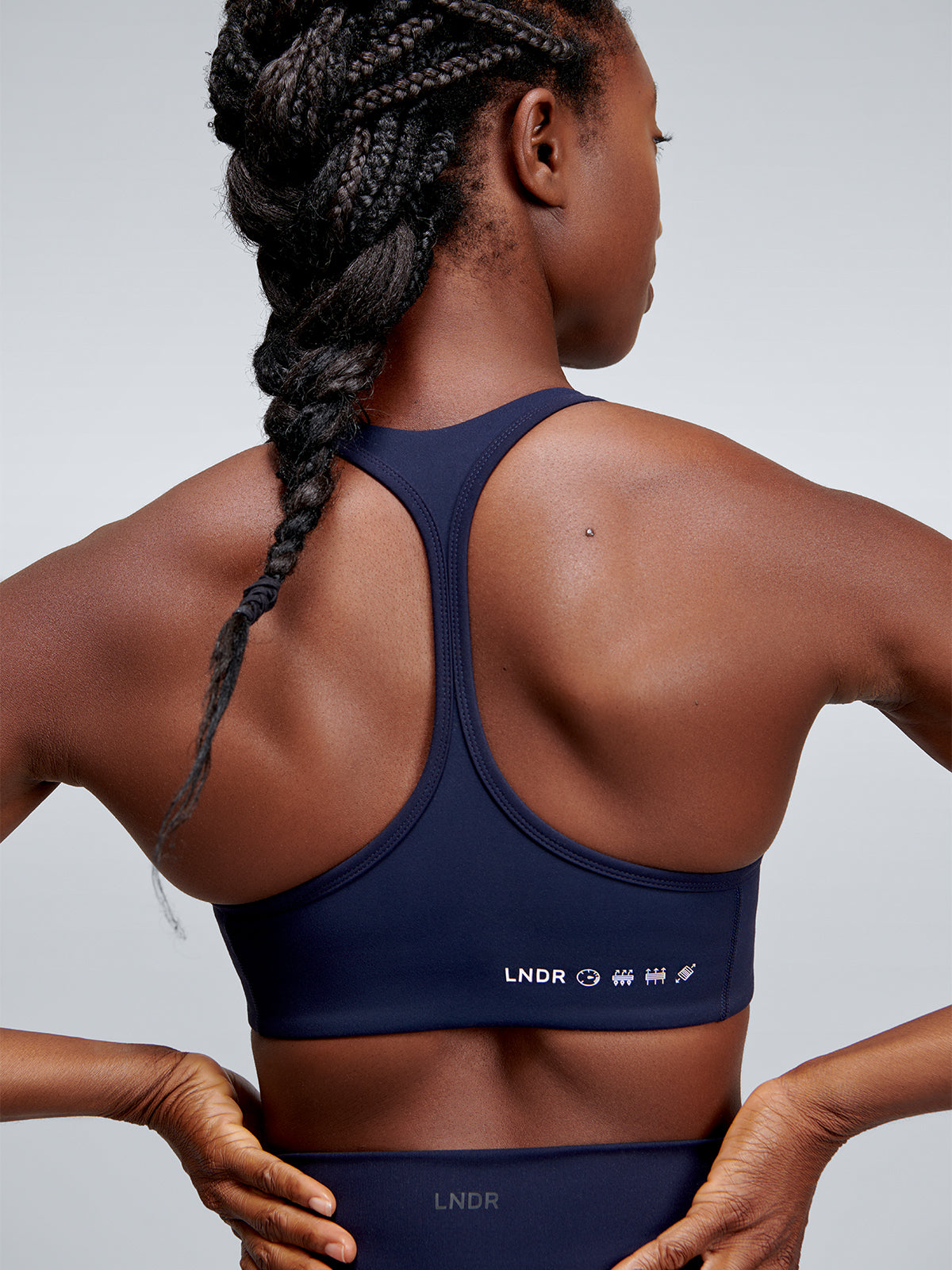 Womens fatal attraction recycled navy blue sports bra 3