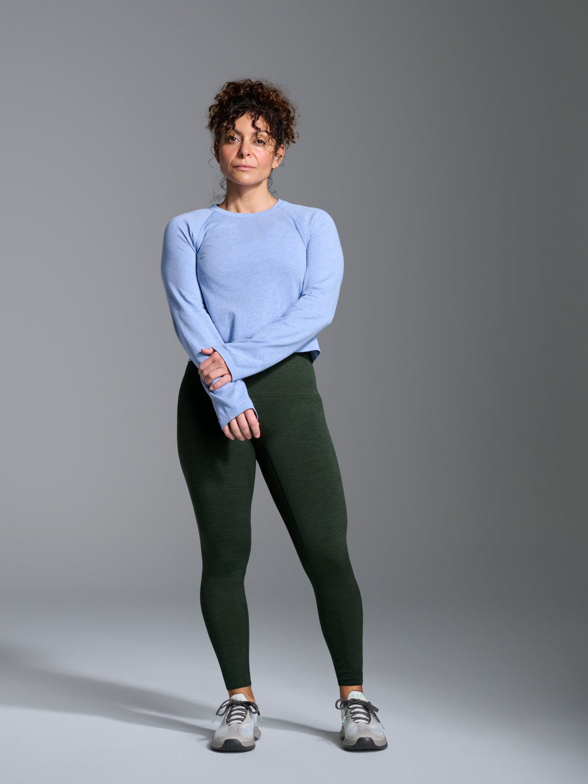 Womens streamline melange high waisted ankle olive green marl leggings 8