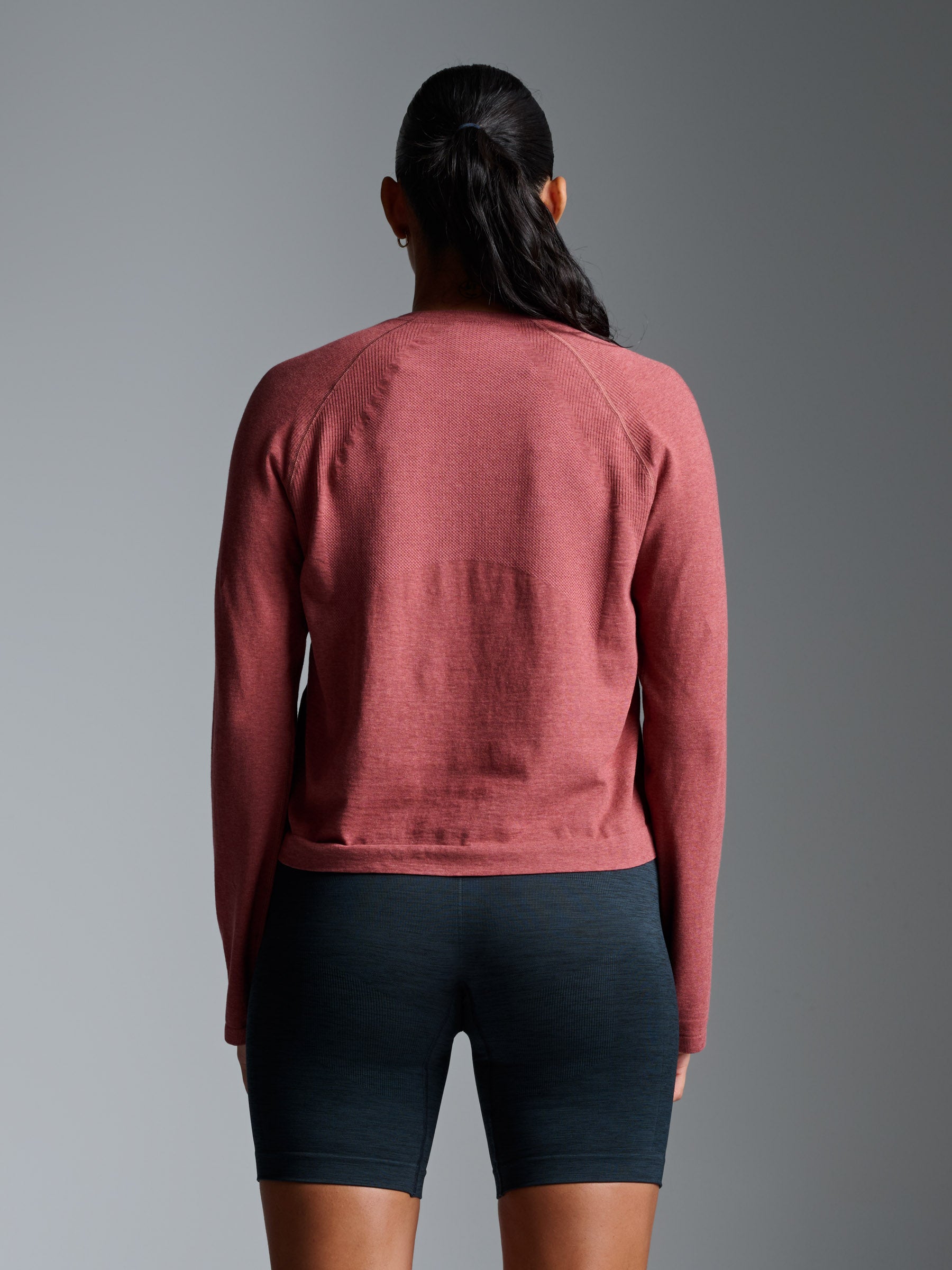 HERE TODAY MELANGE Cropped Long Sleeve Tee Earth Marl