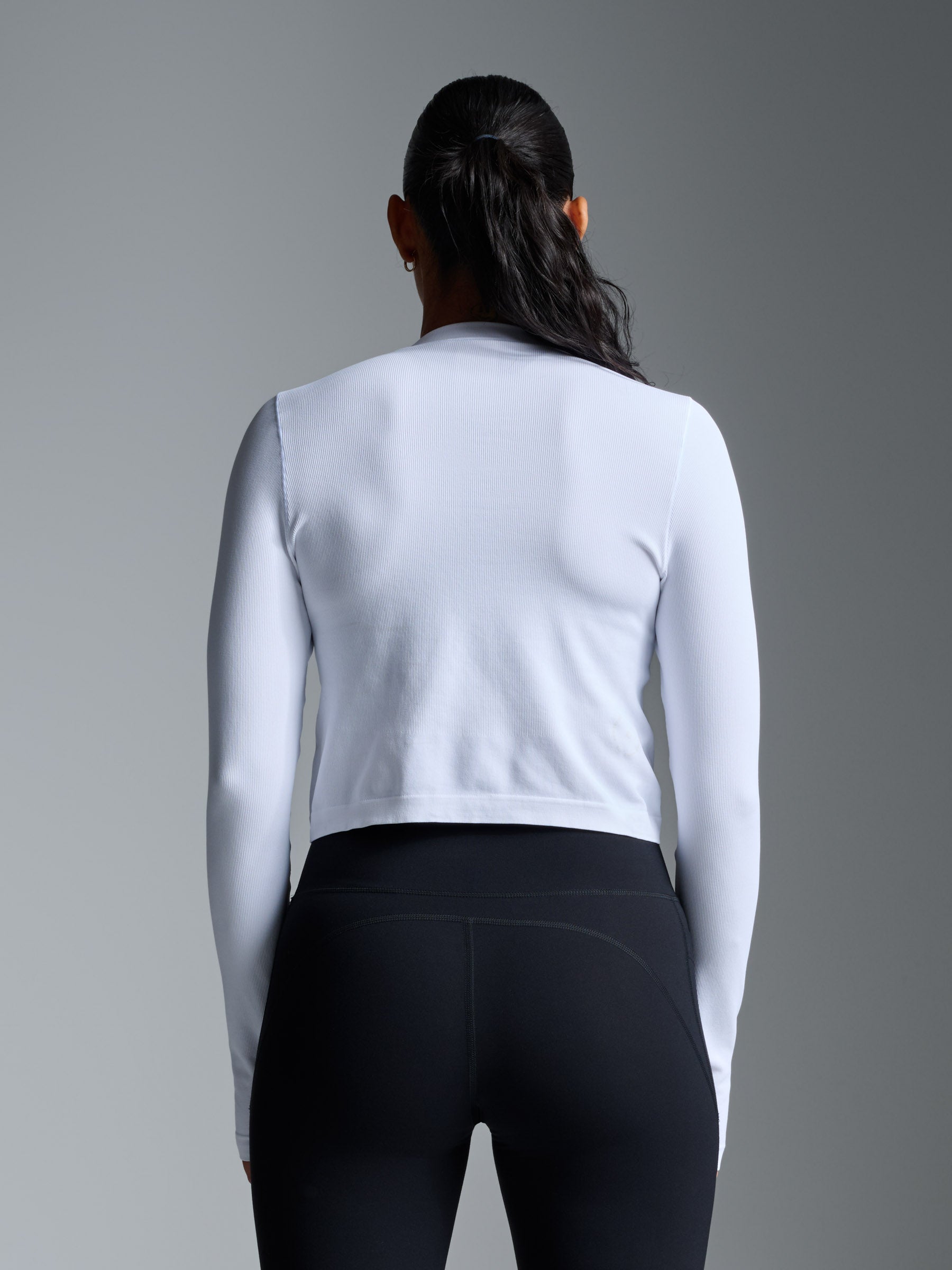 POWER CROP Long Sleeve Top White