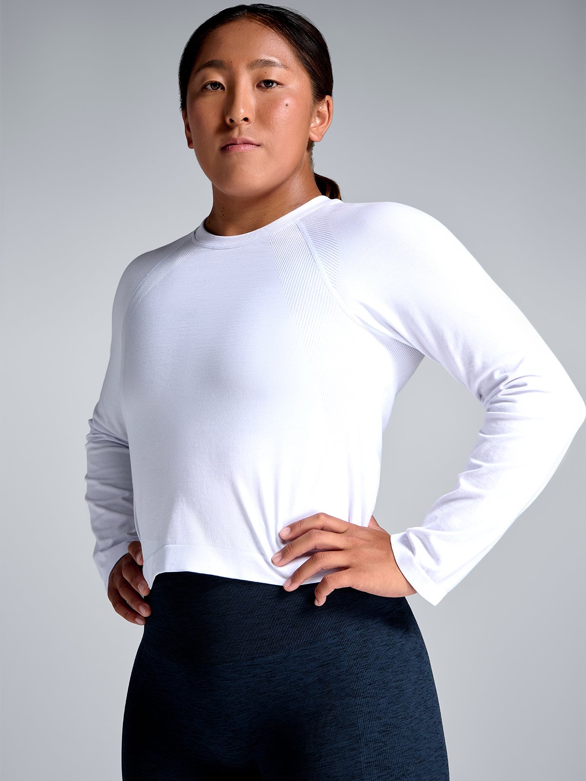 HERE TODAY Cropped Long Sleeve Tee White