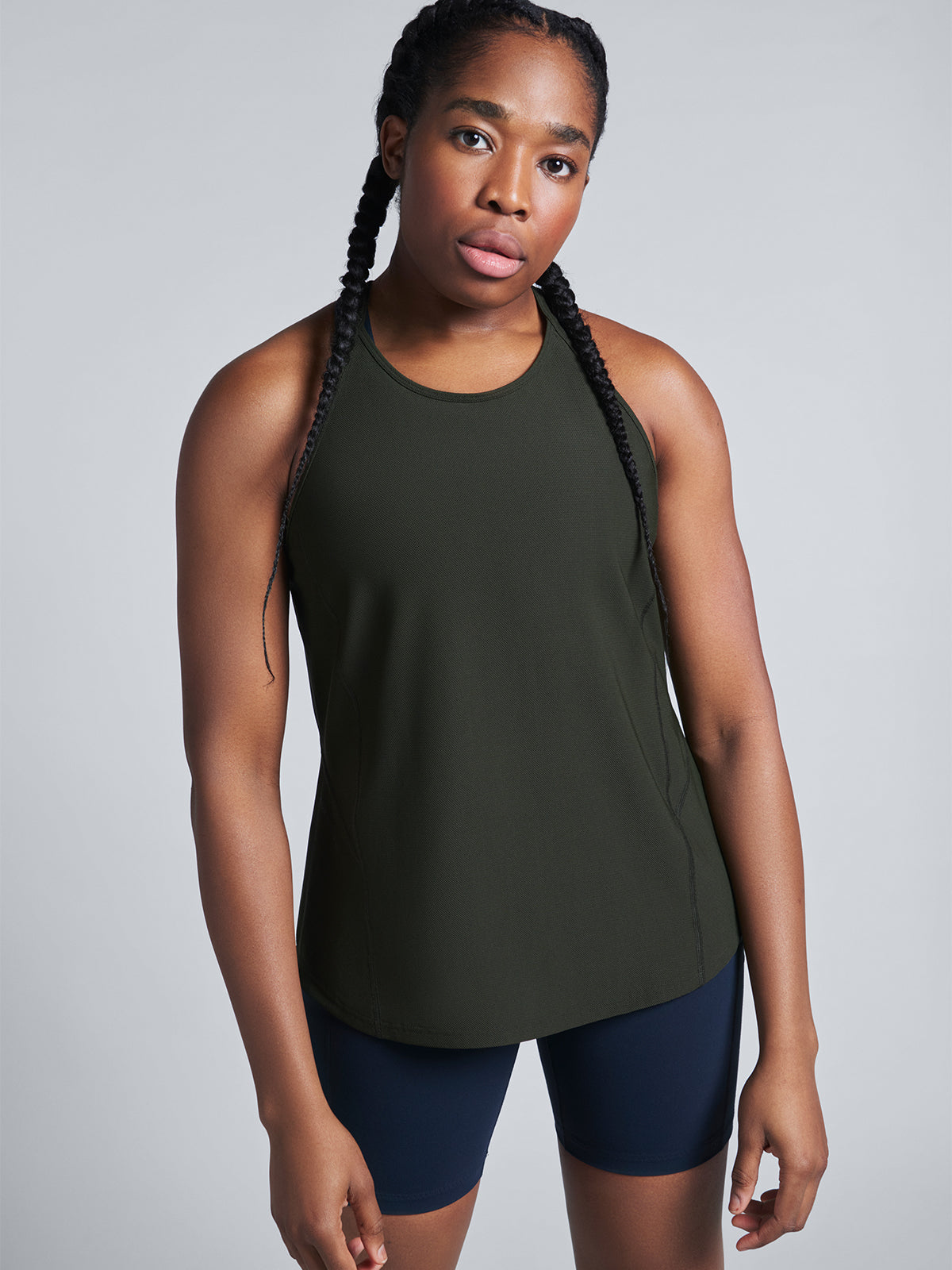 Womens olive green air tank top 1