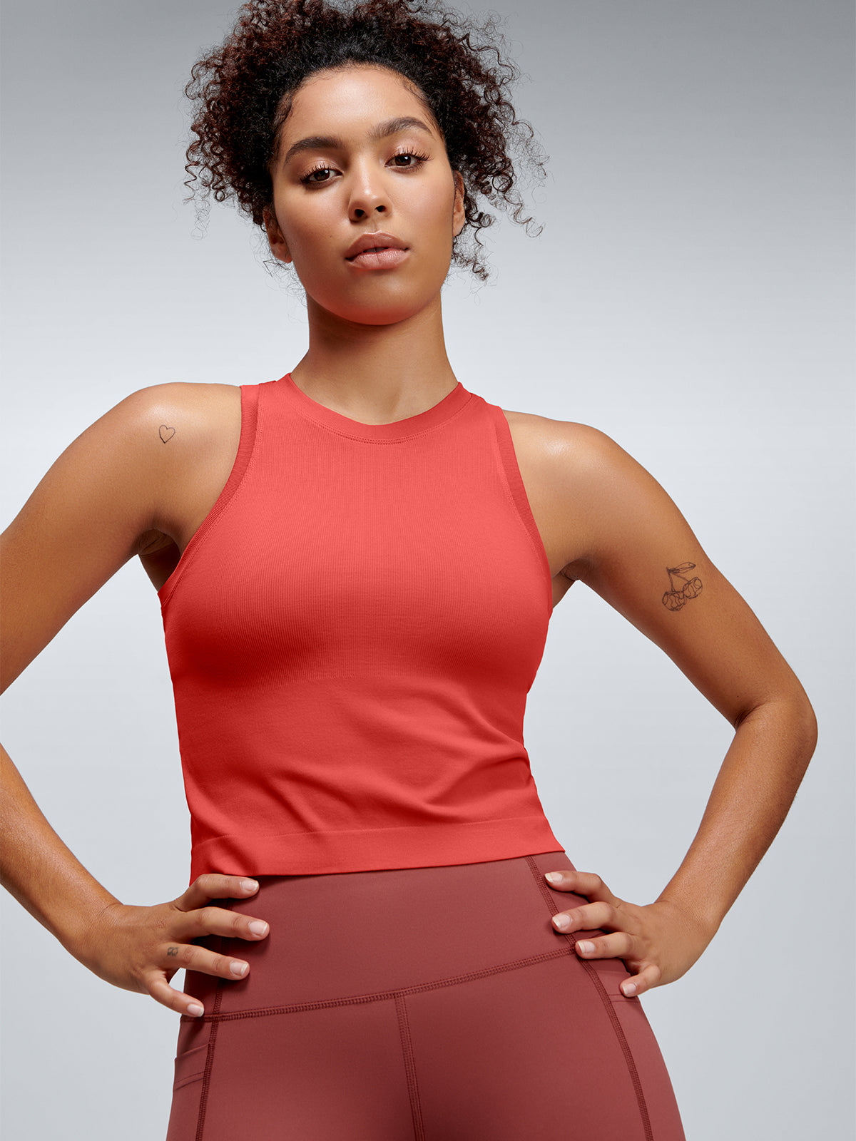 Womens power crop coral pink tank top 1