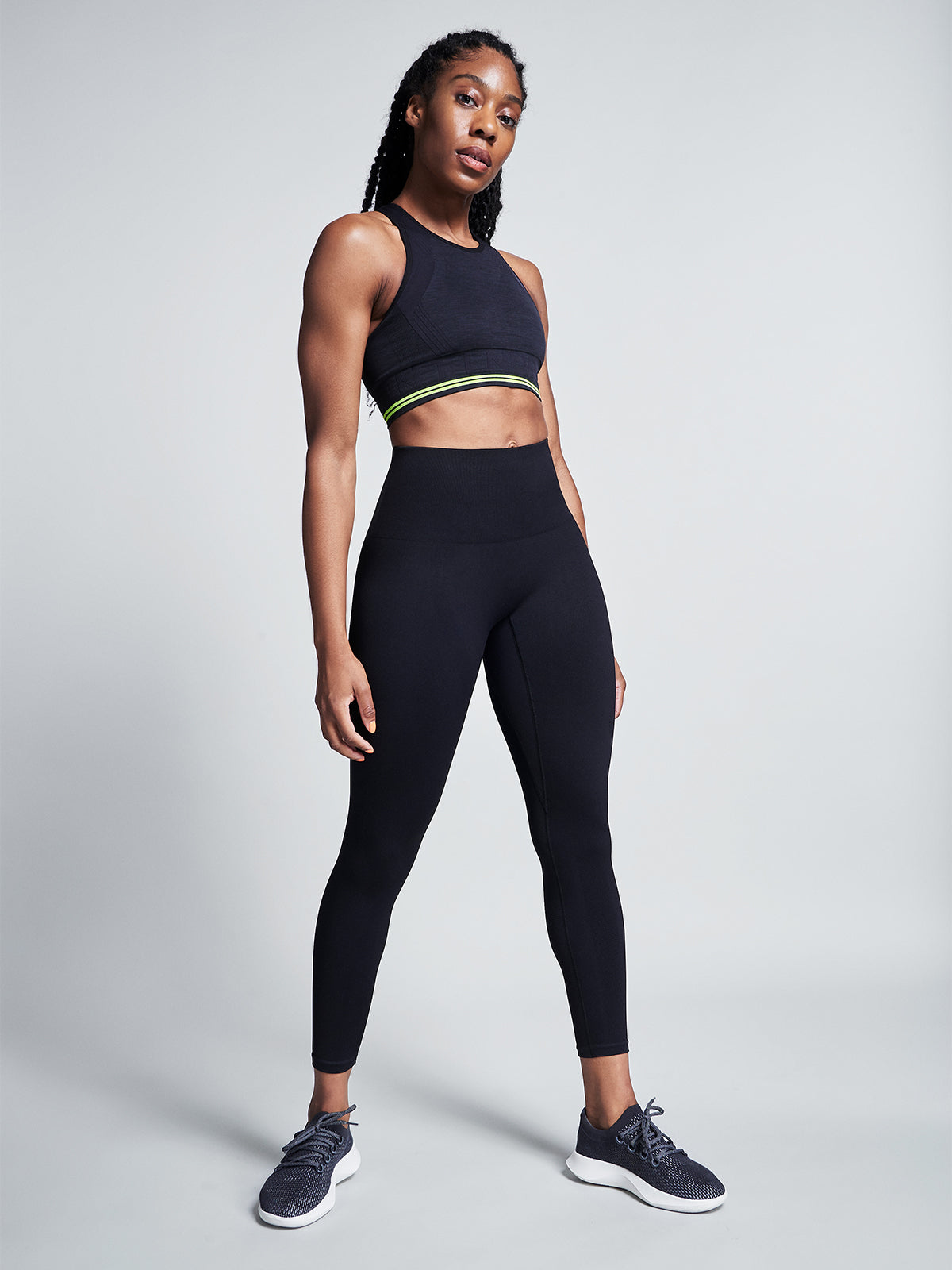 Womens streamline high waisted ankle black leggings 1