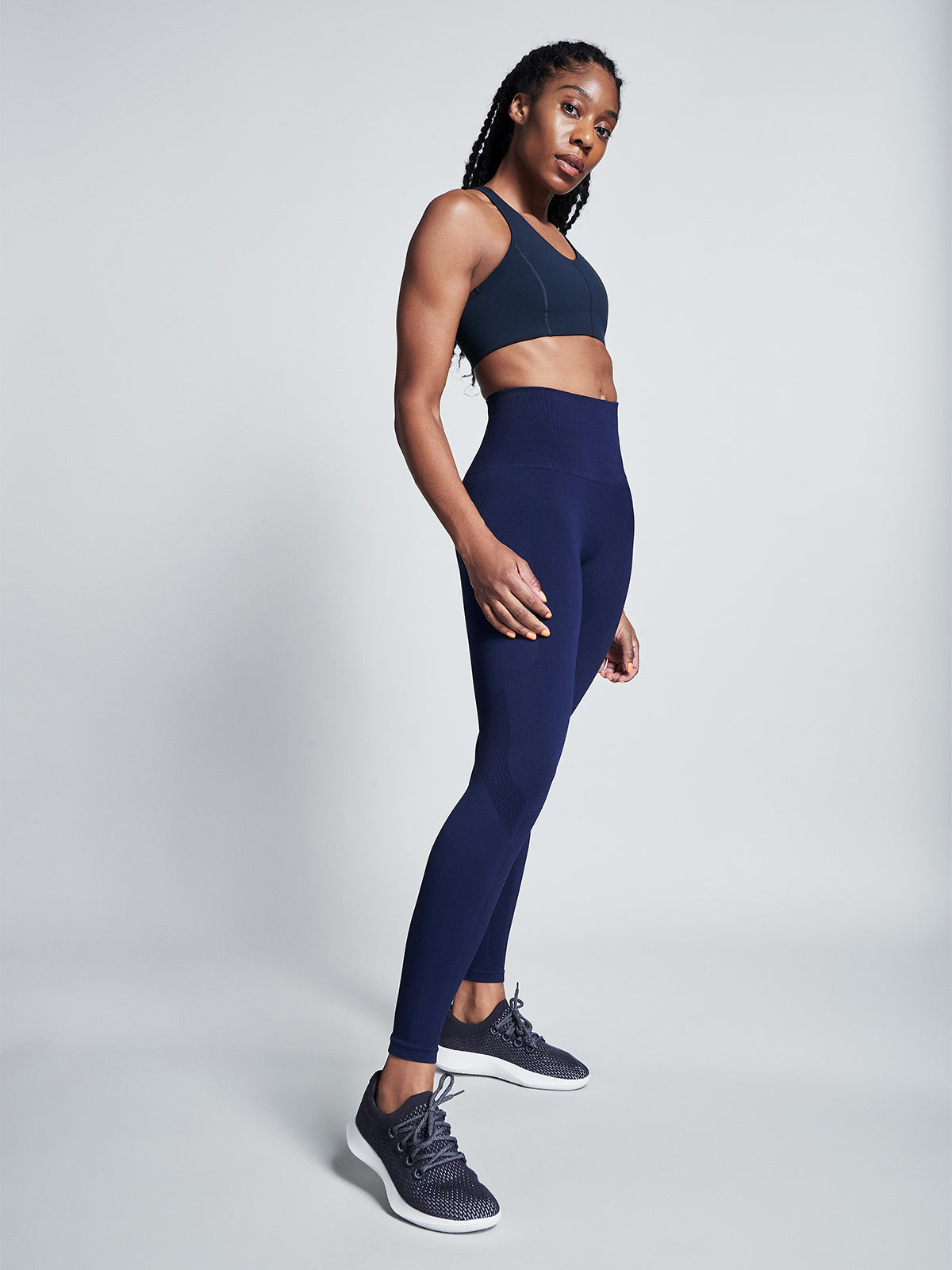 Womens streamline high waisted full navy leggings 3