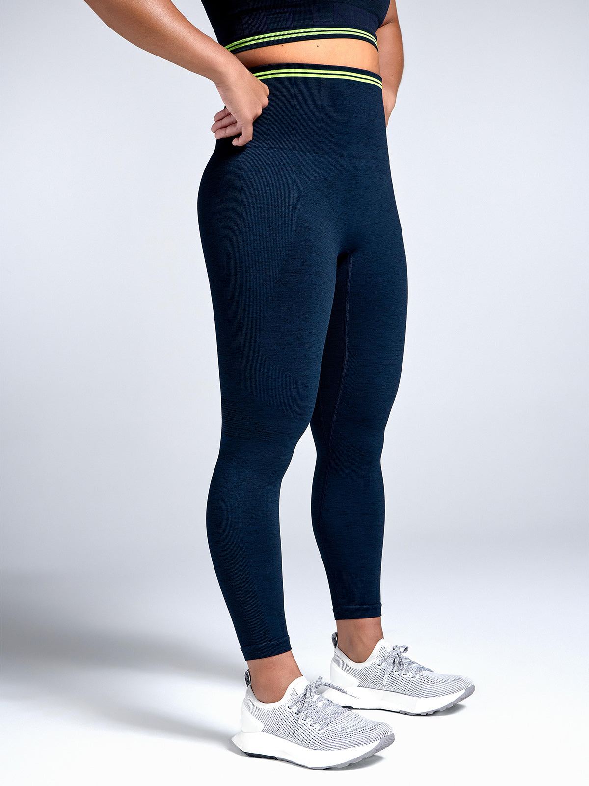 Womens chisel light high waisted ankle length navy blue leggings 2