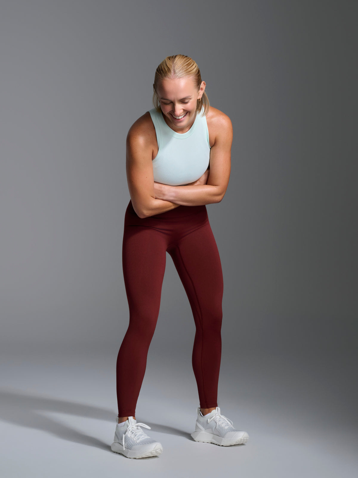 Womens chisel high waisted ankle length red rust leggings 3