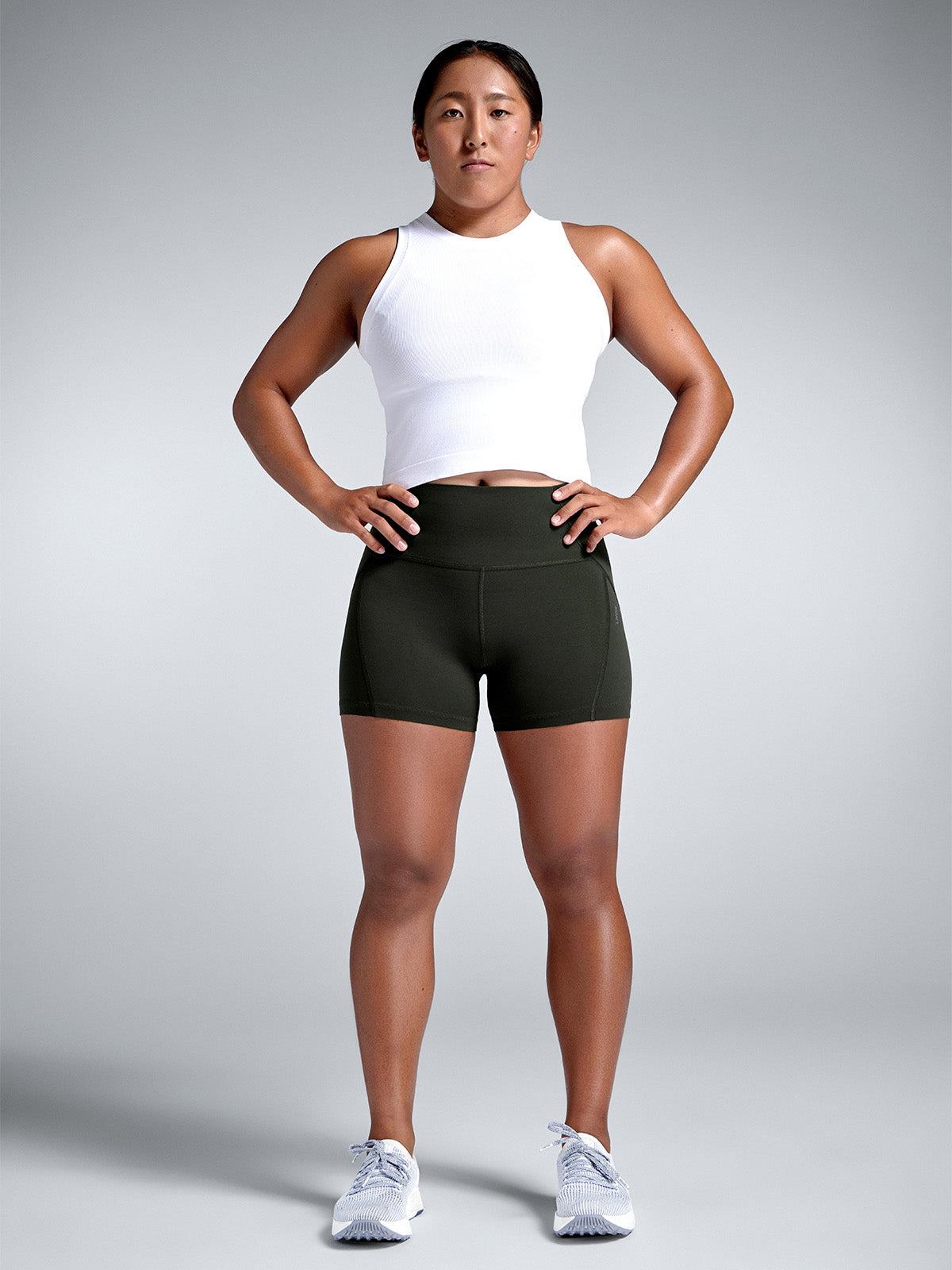 Womens limitless high waisted 5 inch olive green bike shorts 6