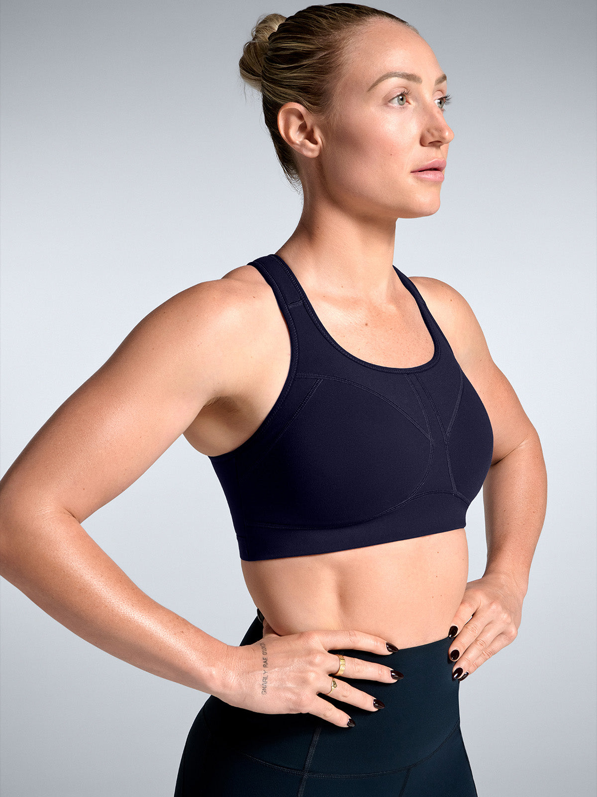 Womens locked and loaded navy blue sports bra 4