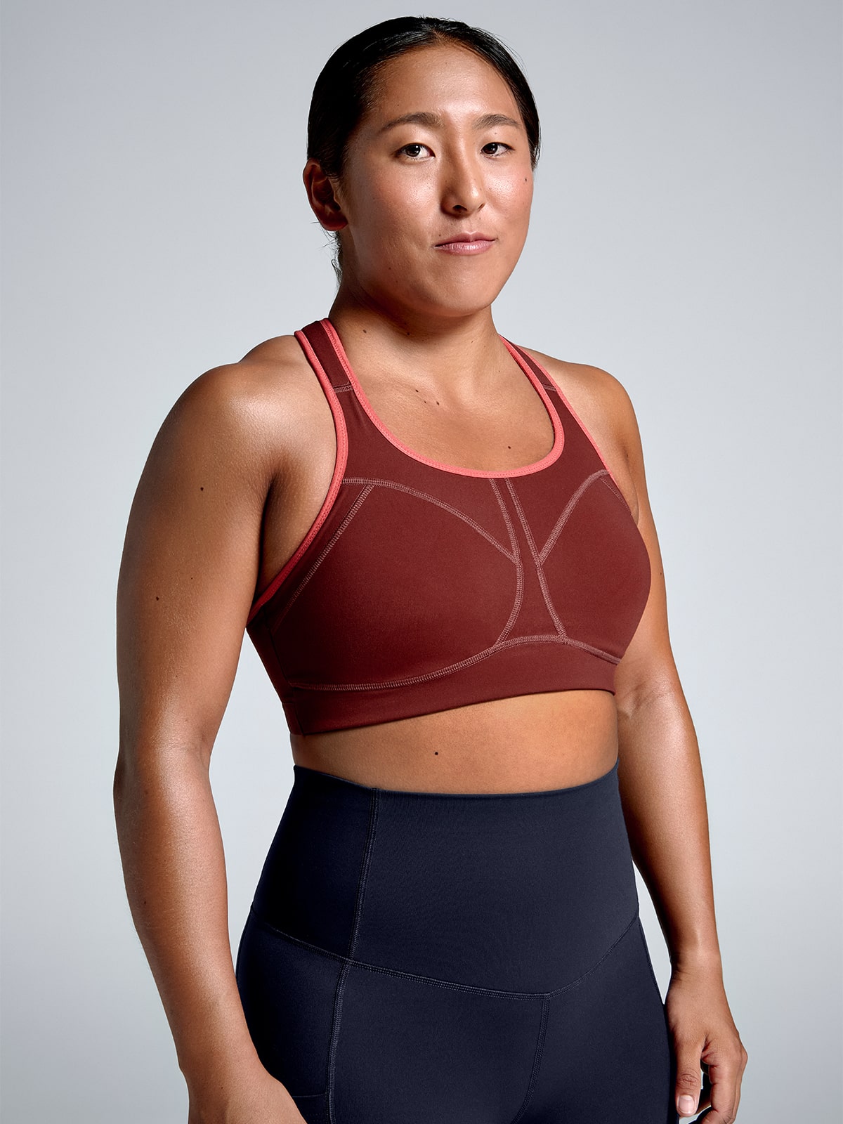 Womens locked and loaded red rust sports bra 1