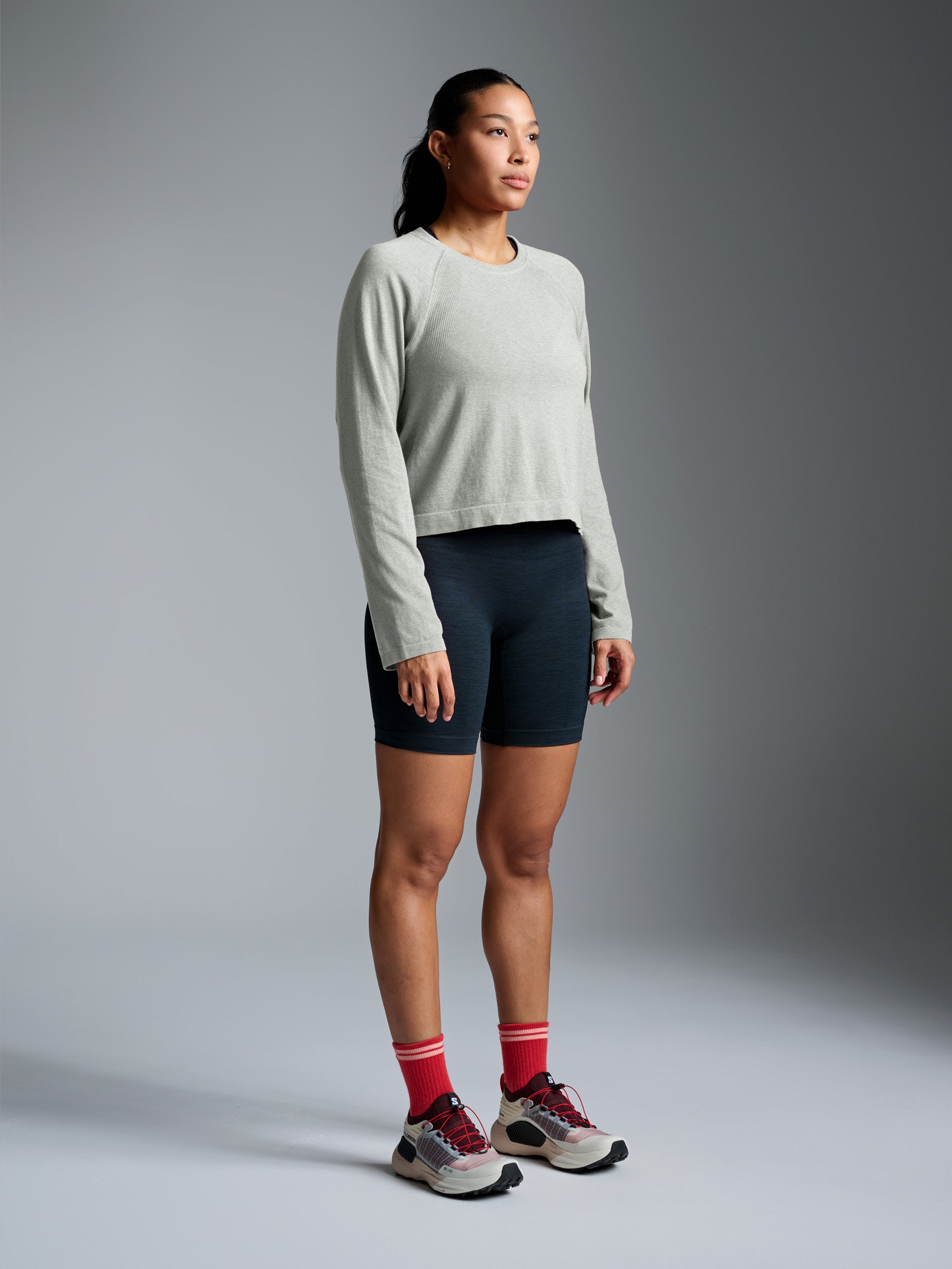 HERE TODAY MELANGE Cropped Long Sleeve Tee Sage Marl